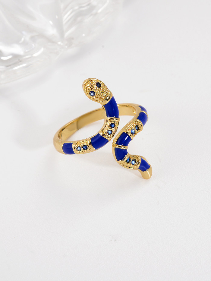IG Style Casual Simple Style Snake Copper Enamel Plating Inlay Rhinestones Open Ring