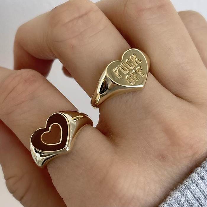 Moda em forma de coração carta inglês FUCK OFF anel de latão joias por atacado