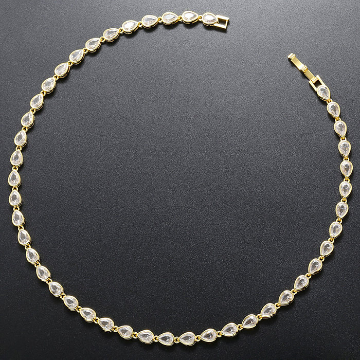 Elegante, glamouröse Wassertropfen-Armband-Halskette mit Messingbeschichtung und Zirkon-18-Karat-Vergoldung
