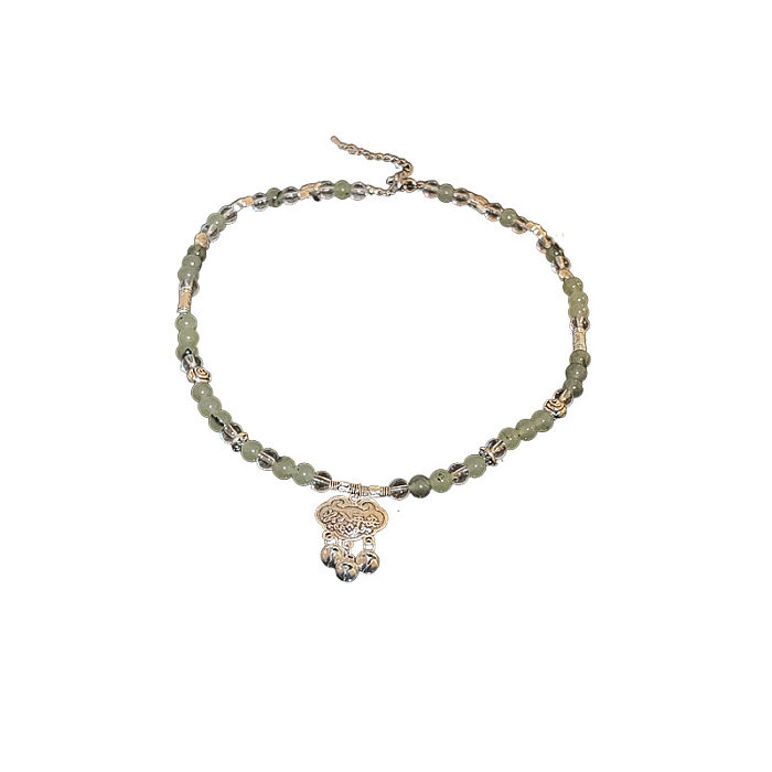 Retro-Blumen-Schmetterlings-Schloss-Kupfer-Perlen-Anhänger-Halskette