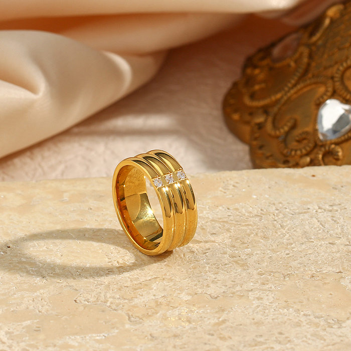 Retro Geometric Stainless Steel Rings Zircon Stainless Steel Rings