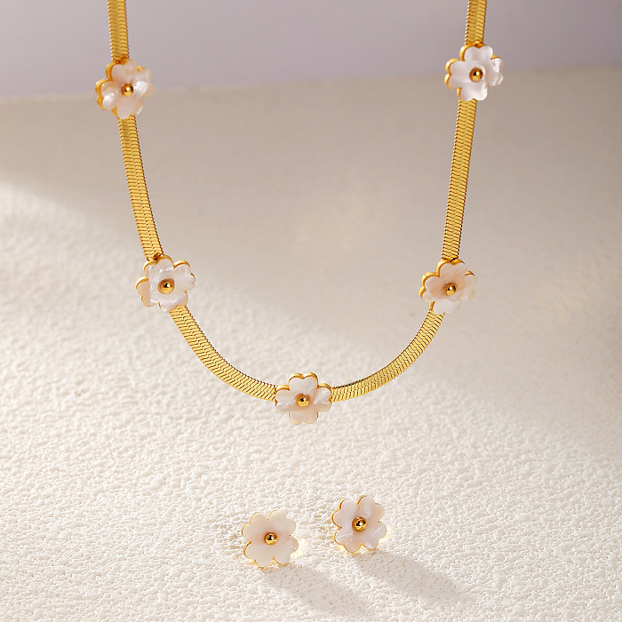 Collier de boucles d'oreilles plaqué or 18 carats, style Simple et élégant, en forme d'étoile, de cœur, de fleur, en acier inoxydable