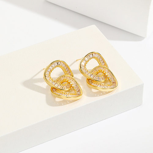 1 par de brincos de orelha banhados a ouro com zircônia de cobre e revestimento geométrico de estilo simples