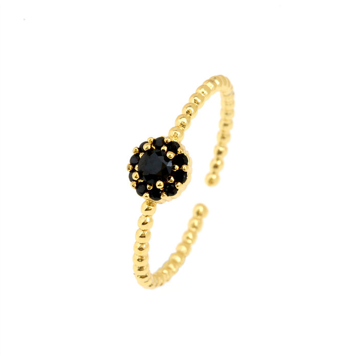Sweet Flower Copper Plating Inlay Zircon Gold Plated Open Ring