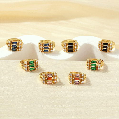 1 Pair Simple Style Commute Round Square Plating Inlay Copper Zircon 18K Gold Plated Earrings