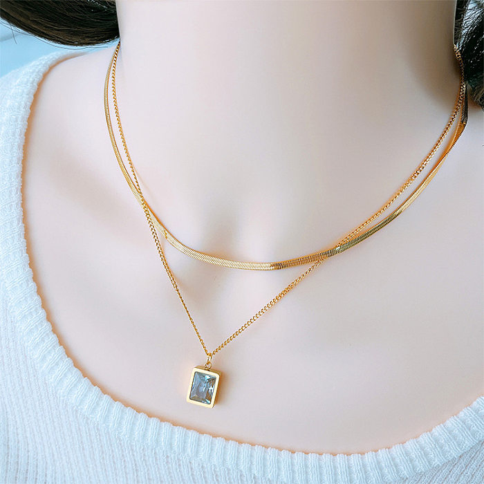 INS Style Simple Style Square Titanium Steel Plating Inlay Zircon Earrings Necklace