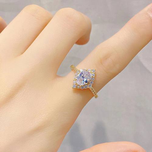 Simple Style Geometric Copper Inlay Zircon Open Rings