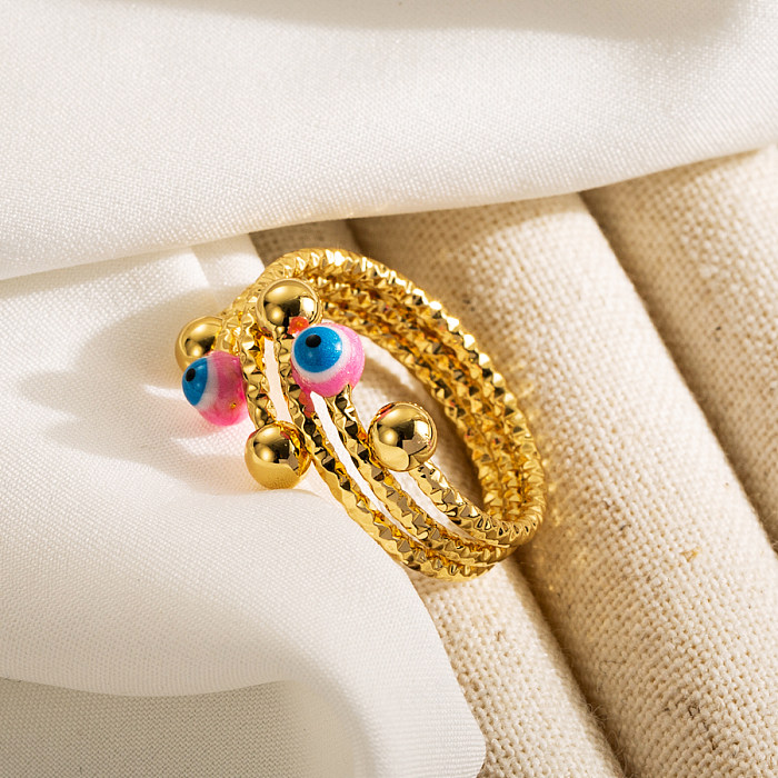 Ethnic Style Devil'S Eye Copper Enamel Plating 18K Gold Plated Open Ring