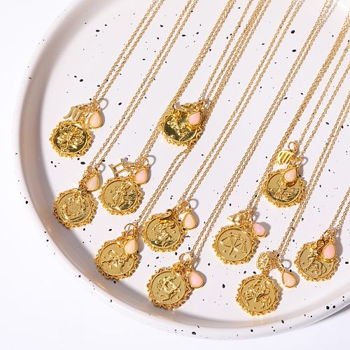 Retro Constellation Water Droplets Copper Plating Inlay Opal 18K Gold Plated Pendant Necklace