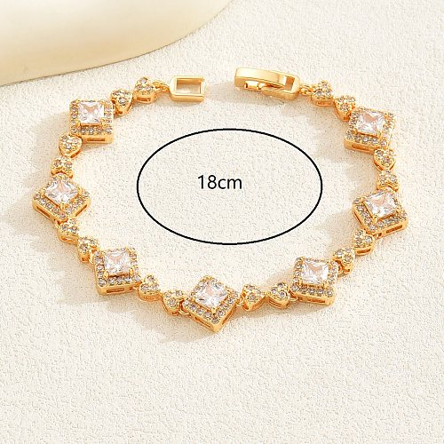 Simple Style Square Copper Plating Inlay Zircon 18K Gold Plated White Gold Plated Bracelets