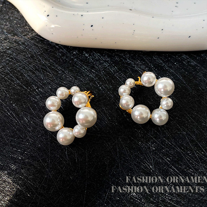 1 Pair Casual Round Copper Plating Inlay Pearl Earrings