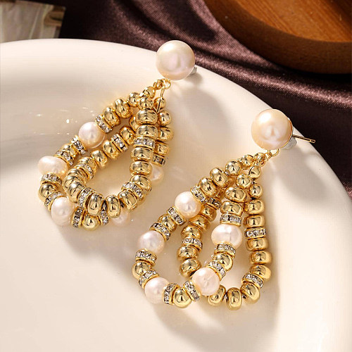 1 Pair Retro Commute Irregular Water Droplets Plating Inlay Copper Pearl Zircon 18K Gold Plated Drop Earrings