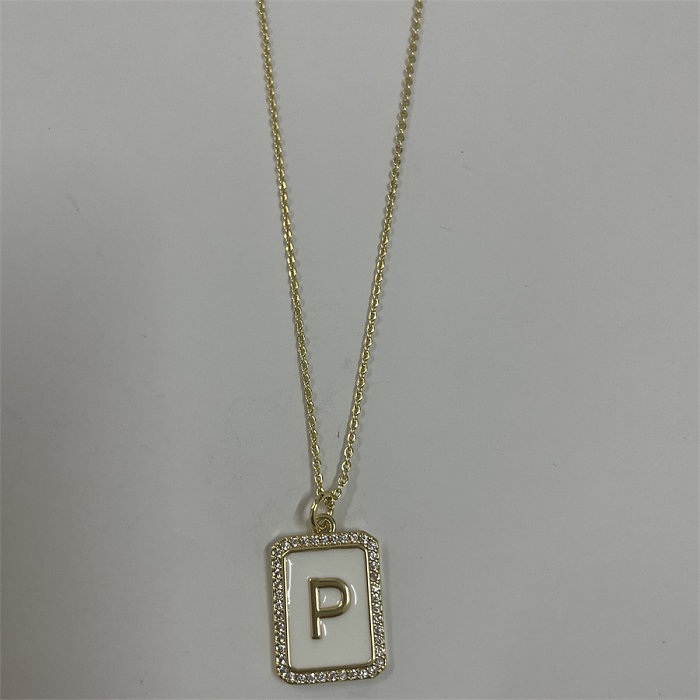 Simple Style Letter Rectangle Brass Plating Inlay Zircon 14K Gold Plated Pendant Necklace