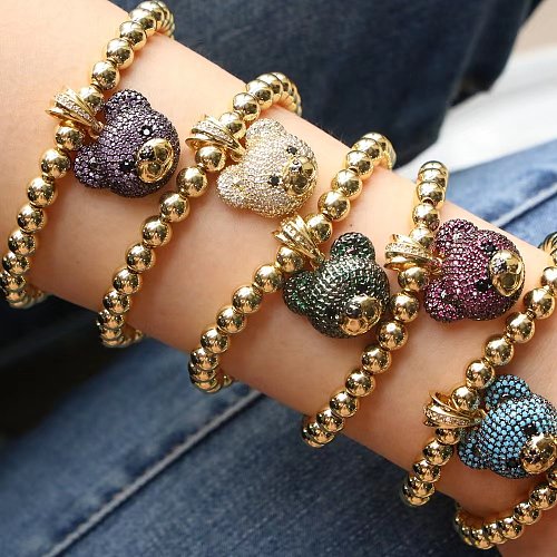 Retro-Armbänder mit Bären-Kupfer-Perlenbeschichtung und Inlay-Zirkon