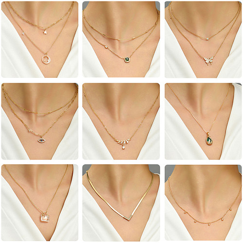 Fashion Butterfly Copper Inlay Zircon Layered Necklaces 1 Piece