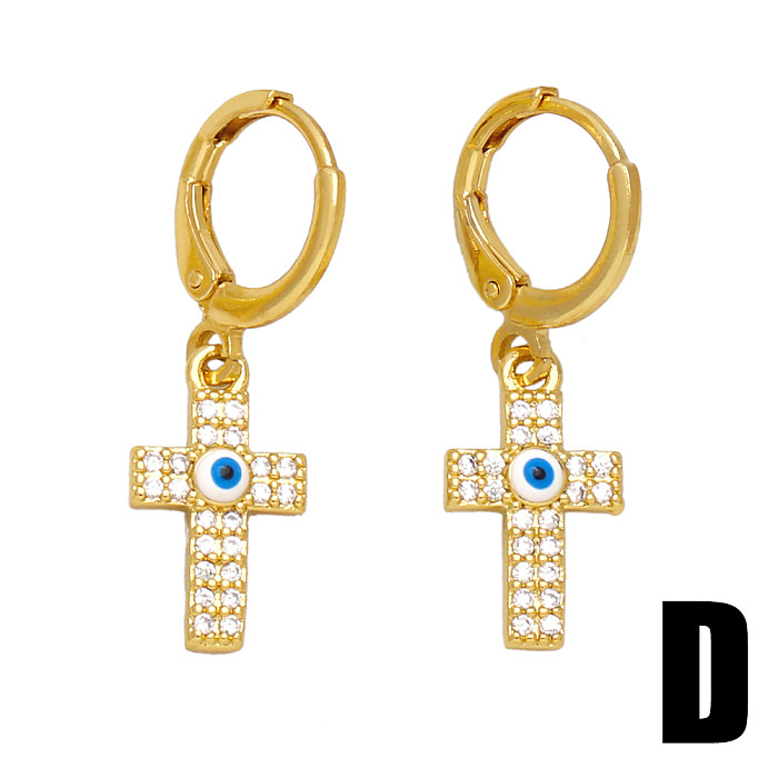 1 Pair Simple Style Commute Devil'S Eye Plating Inlay Copper Zircon 18K Gold Plated Drop Earrings
