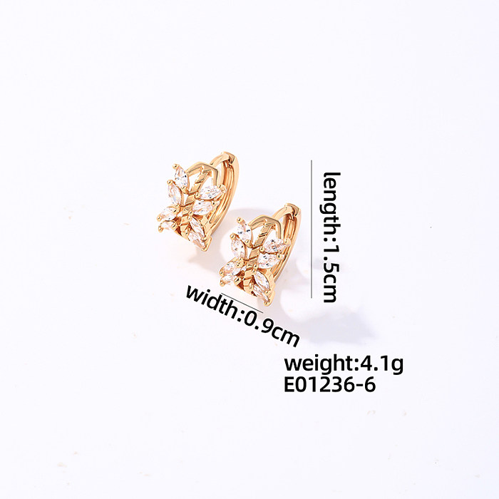 1 paire de boucles d'oreilles décontractées avec nœud rond et doux, incrustation de cuivre et de Zircon plaqué or