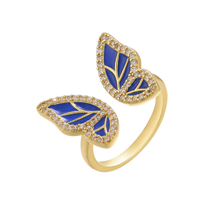 Bijoux couleur goutte à goutte huile Micro-ensemble papillon anneau ouvert réglable bijoux à main