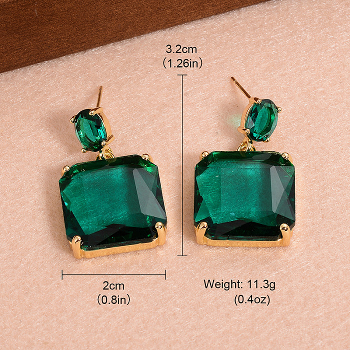 1 Pair Elegant Retro Square Plating Inlay Copper Crystal 14K Gold Plated Drop Earrings