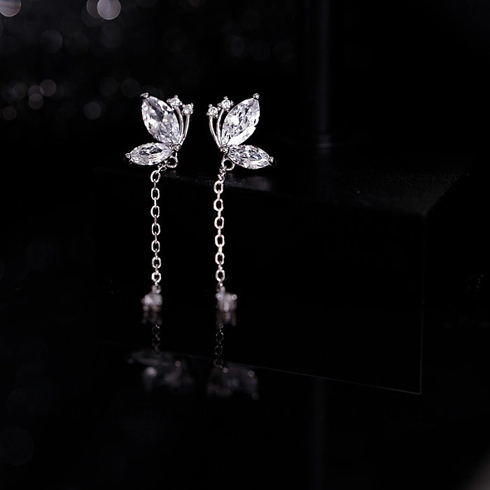 1 Pair IG Style Sweet Water Droplets Butterfly Plating Chain Inlay Copper Zircon Drop Earrings