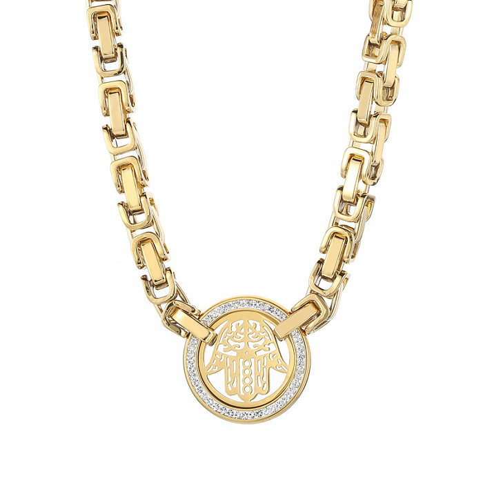 Elegante runde Palmen-Armband-Halskette mit Titan-Stahlbeschichtung und Inlay aus künstlichem Diamant