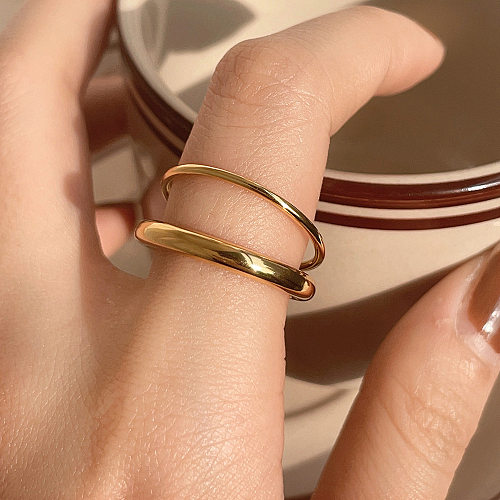 Atacado estilo simples cor sólida chapeamento de aço inoxidável anéis banhados a ouro