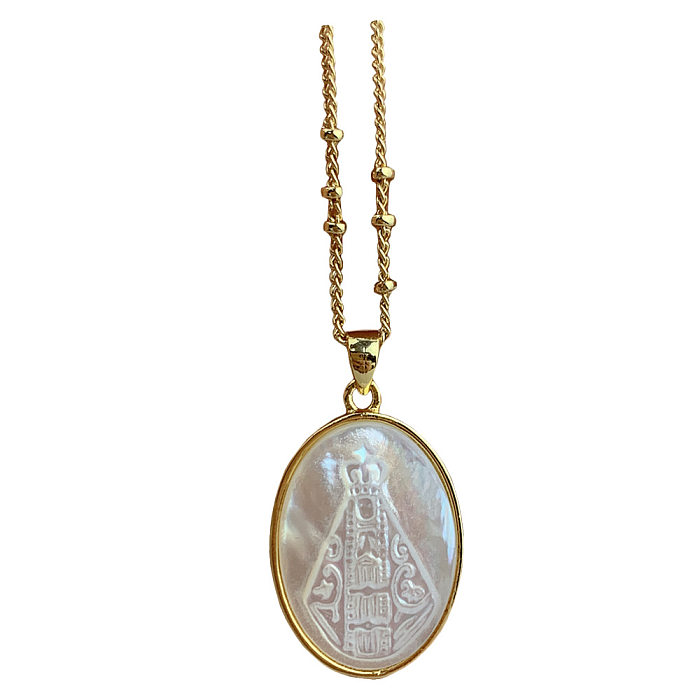 Retro Geometric Virgin Mary Copper Inlaid Shell Necklace 1 Piece