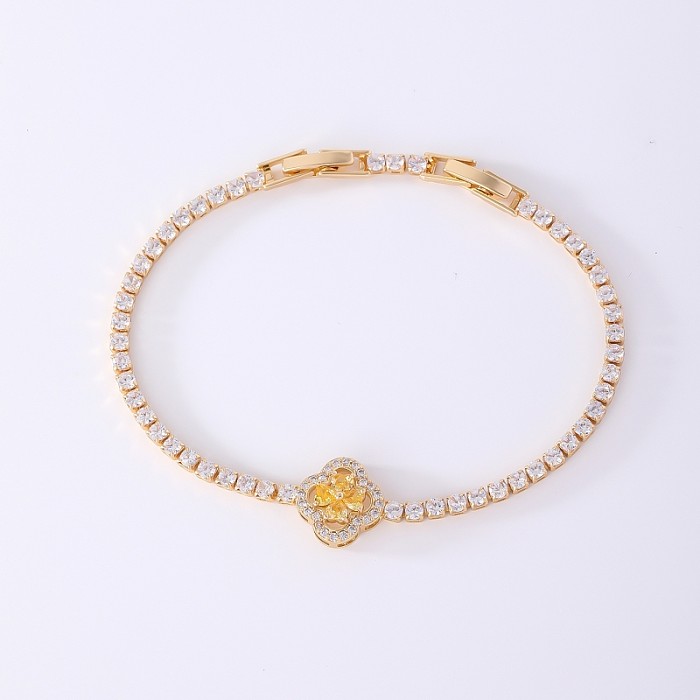 Simple Style Four Leaf Clover Copper Plating Inlay Zircon Tennis Bracelet
