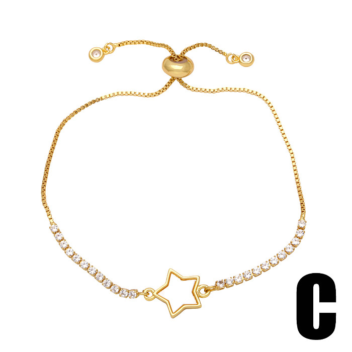 IG Style Fashion Simple Style Star Heart Shape Lightning Copper Plating Inlay Zircon 18K Gold Plated Bracelets