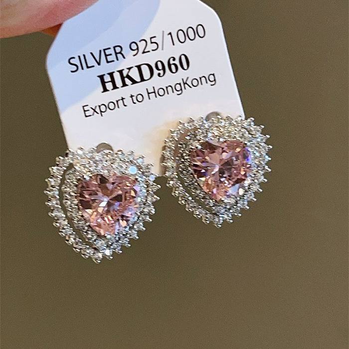 1 Pair Elegant Sweet Heart Shape Plating Inlay Copper Zircon Ear Studs