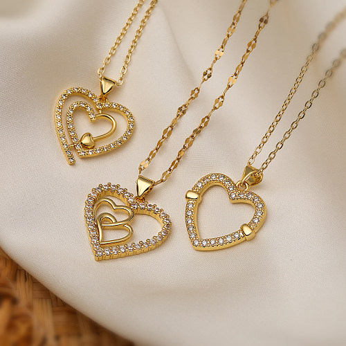 Elegante streetwear forma de coração cobre chapeamento inlay zircon 18k colar pingente banhado a ouro