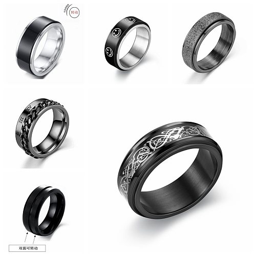Fashion Titanium Steel Turning Ring Male European And American Carved Ring