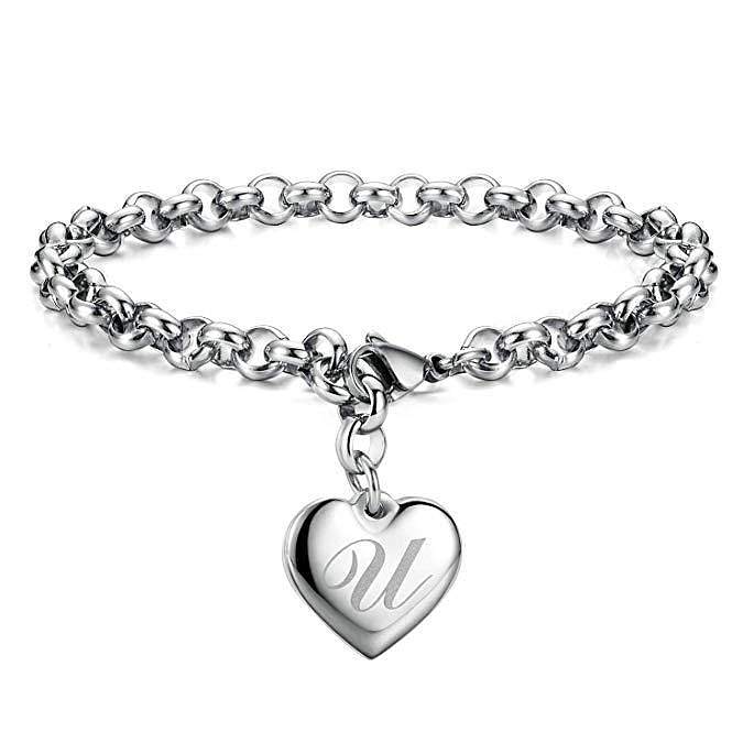 Bracelets à breloques en cuivre en forme de coeur avec lettre de style IG