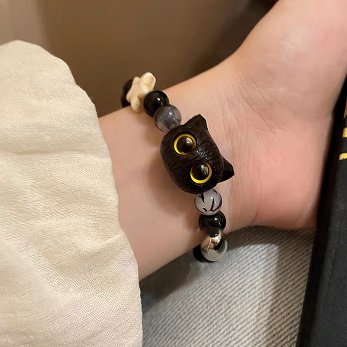 Bracelets de perles en cuivre de chat de style simple et mignon