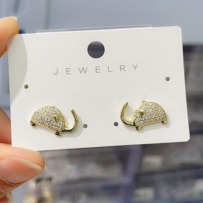 Klassische Streetwear-Ohrringe mit Elefantenmotiv, Kupferlegierung, Inlay und Zirkon-Charms