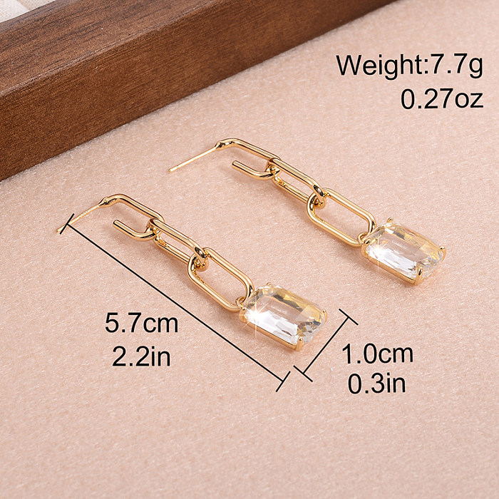 1 Pair IG Style Modern Style Rectangle Plating Inlay Copper Glass Drop Earrings