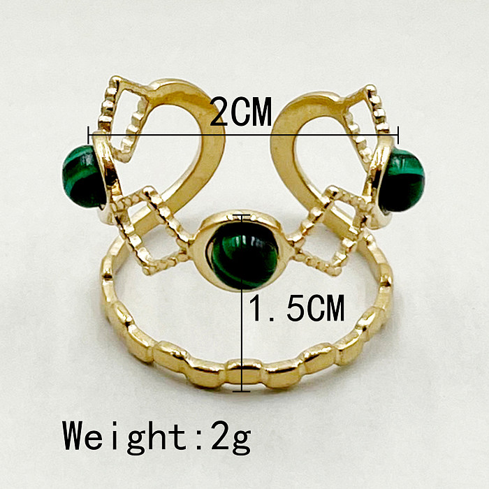 Retro Round Stainless Steel Plating Inlay Natural Stone Gold Plated Open Rings