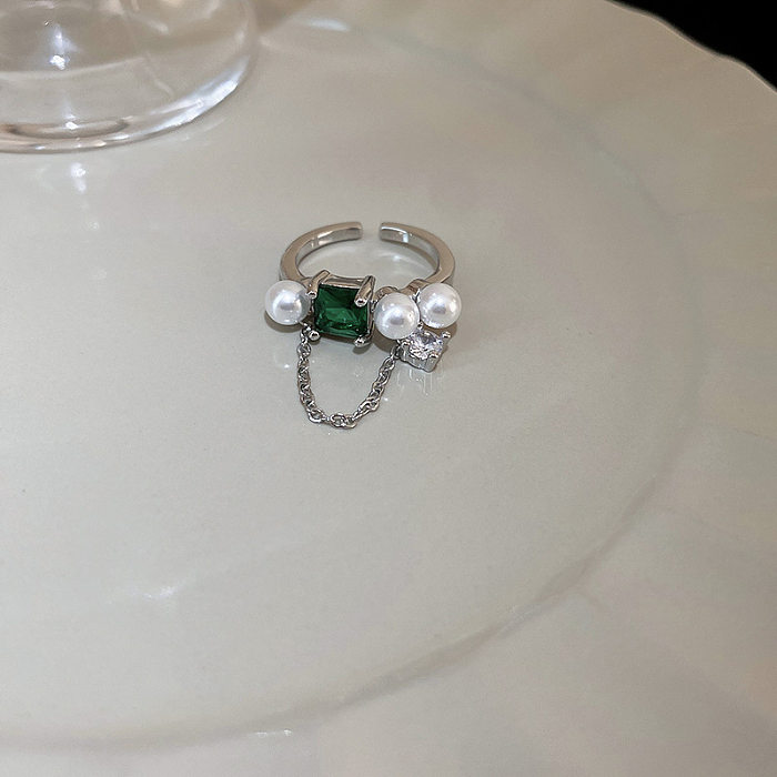 Offener Ring mit Blumenverkupferung im japanischen Stil, künstlicher Kristall-Süßwasserperle