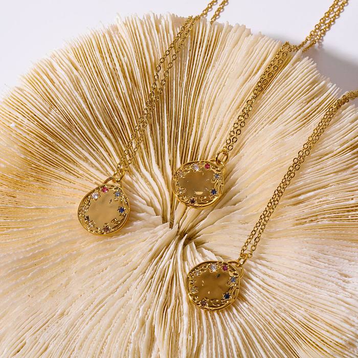 Collier pendentif plaqué or 18 carats avec incrustation de cuivre géométrique de style streetwear simple