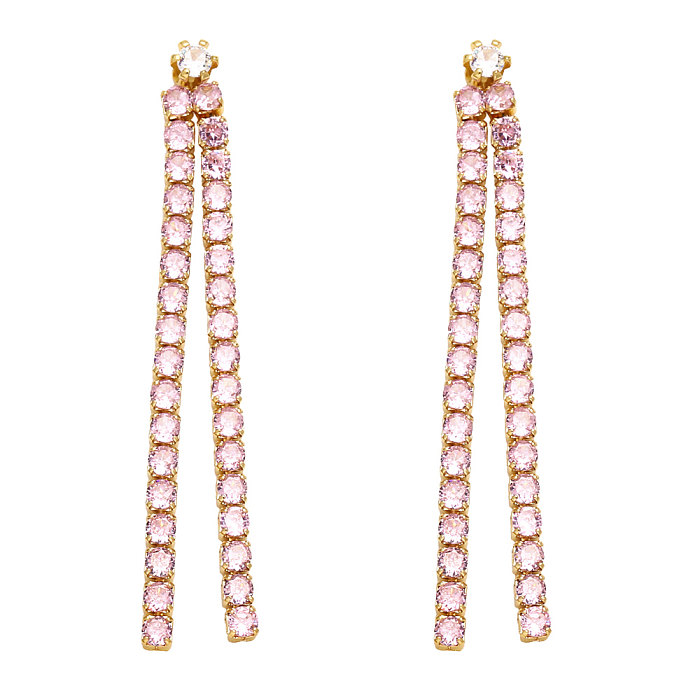 1 Pair INS Style Fashion Tassel Copper Plating Inlay Zircon Drop Earrings