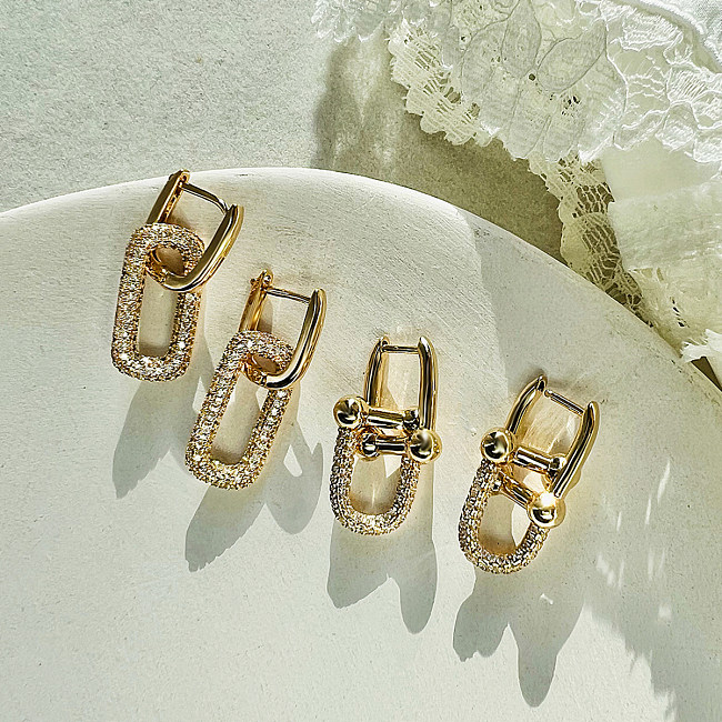 Aogu European And American Ins Niche Copper Gold Plated Inlaid Zircon Geometric Earrings Female Affordable Luxury Fashion High-Grade All-Match Earrings