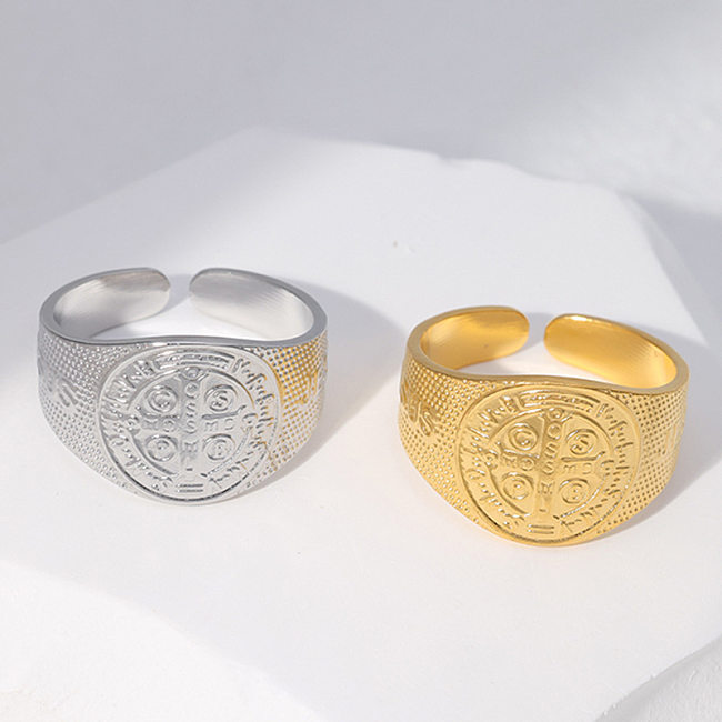 Retro Cross Stainless Steel Plating Wide Band Ring