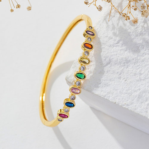 Lady Simple Style Geometric Copper Plating Inlay Zircon Bangle