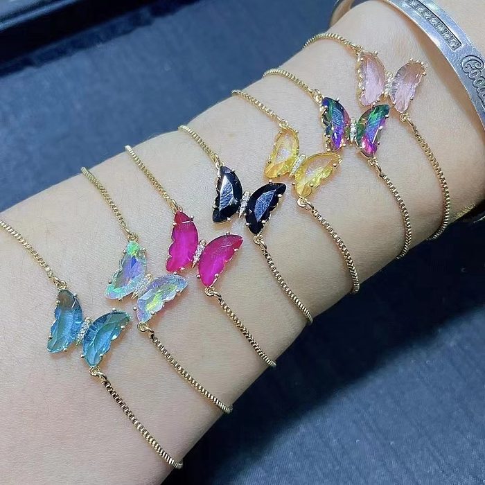 Fashion Rhinestone Butterfly Pendant Anklet Telescopic Adjustment Bracelet