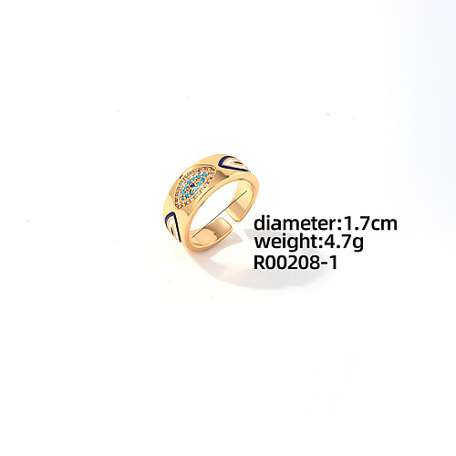 Pulseras de anillos chapados en oro con incrustaciones de esmalte de cobre y ojo de diablo redondo elegante informal