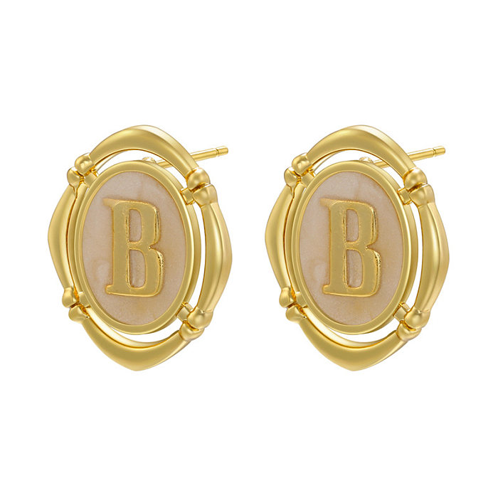 Vintage Style Letter Copper Gold Plated Ear Studs 1 Pair