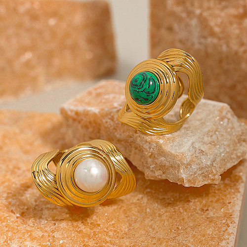 IG Style Vintage-Stil, luxuriöser, unregelmäßiger offener Ring aus Edelstahl mit 18 Karat vergoldetem Naturstein in großen Mengen