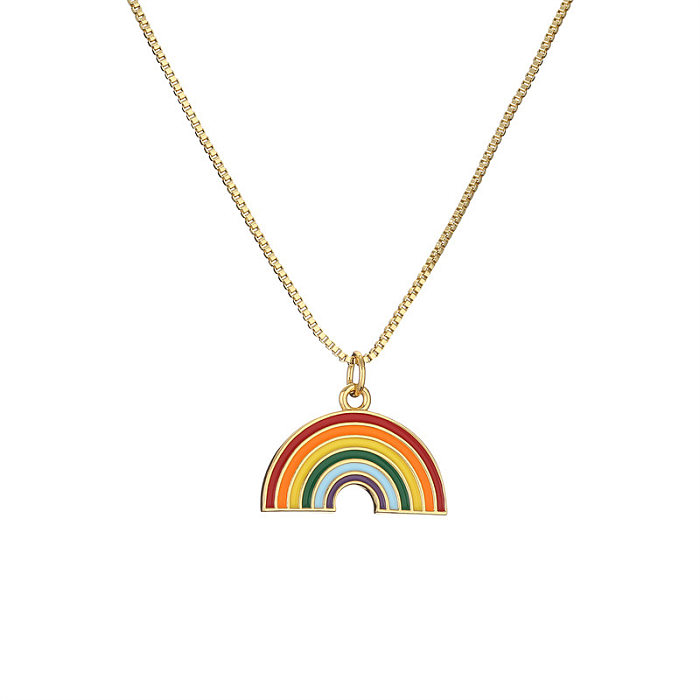 Colar com pingente de zircão em forma de arco-íris estilo vintage em cobre esmaltado
