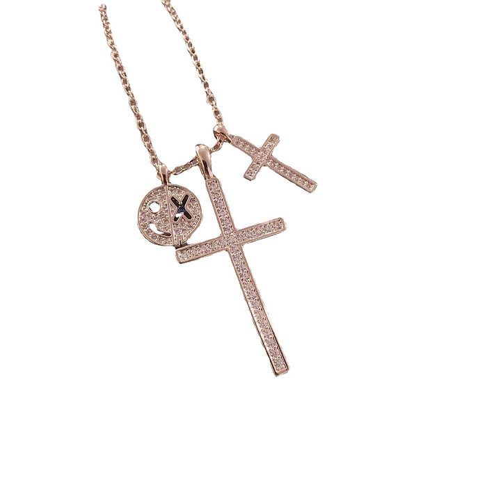Collier pendentif en cuivre avec strass, croix de transport, en vrac