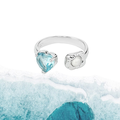 Modern Style Heart Shape Copper Inlay Zircon Open Rings